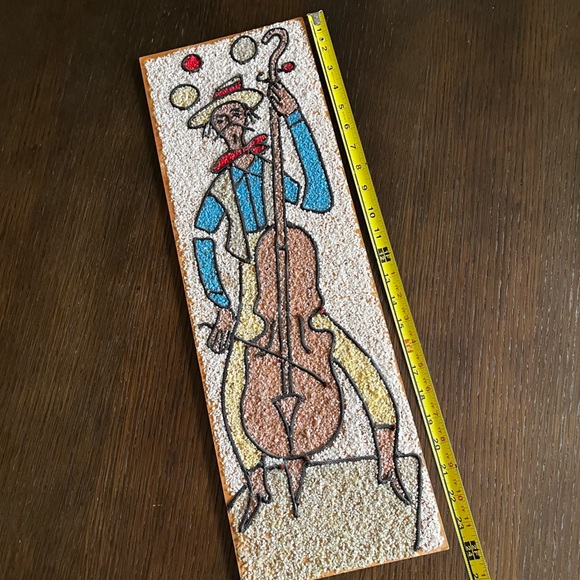 VINTAGE 60s/70s Colorful Mosaic pebble Art piece of bass player musician - Picture 3 of 8